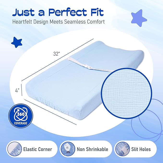 100% Muslin Changing Pad Cover Ultra Soft, Breathable, Secure Fit, Fade-Resistant Prints for Boys and Girls (Pack 2)