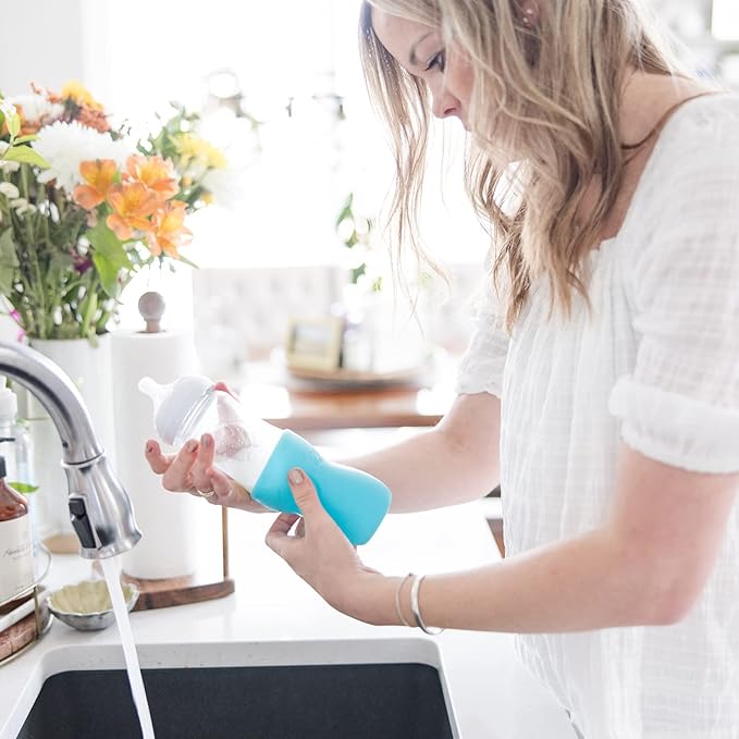 Olababy Silicone Sleeve for Avent Natural Glass Baby Bottles (4 oz, Blue)