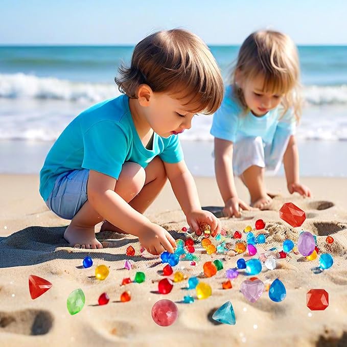 150PCS Pool Diving Gems Toys, Colorful Crystals Pirate Treasure Jewels Acrylic Gems Plastic Diamonds Gemstones for Vase Filler Summer Beach Toys Home Decor Party Favors