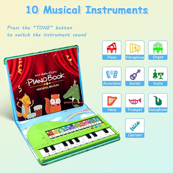 Toddler Toys Piano Keyboard with Book - Educational Musical Toys for Kids Ages 3 4 5 6 Year Old Boy and Girl Gifts