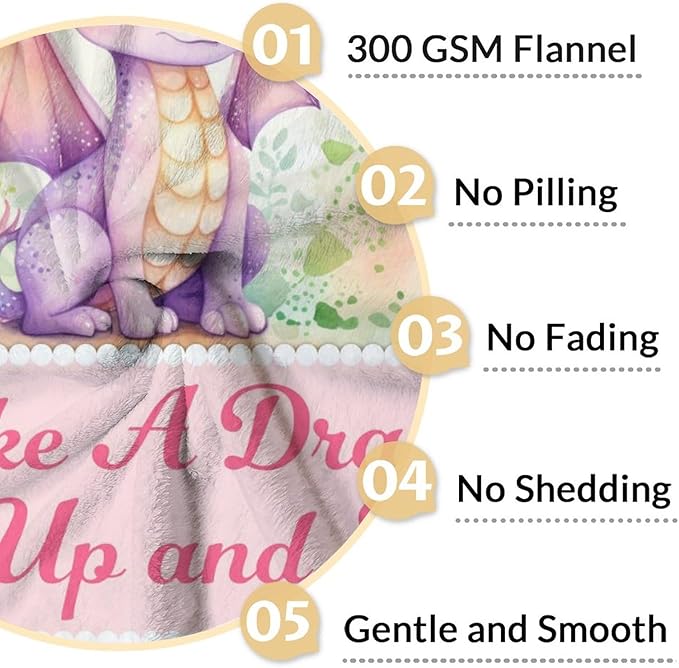 Dragon Blanket Gifts - 50x60 Inches Cute Throw Blanket for Babies, Kids, Boys & Girls - Pink Soft Fuzzy Blankets for Couch, Sofa & Bed