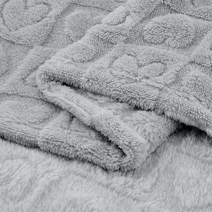 CREVENT 30"X40" Cozy Soft Warm Sherpa Baby Blanket for Girls Boys, Newborn Essentials for Infant, Baby Shower Receiving Gift - Grey Heart 75X100cm + Gift Bag with Ribbon
