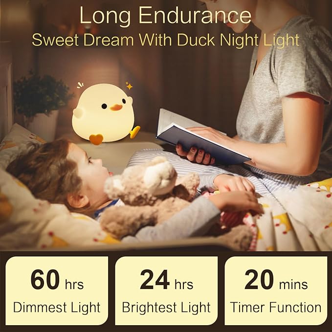 Cute Duck Night Light, Dodo Duck Lamp, Bean Shape, LED Squishy Novelty Ducky Light, Food Grade Silicone Dimmable Nightlight, Light Up Duck Gifts, Baby Kids Nursery Room College Dorm Décor