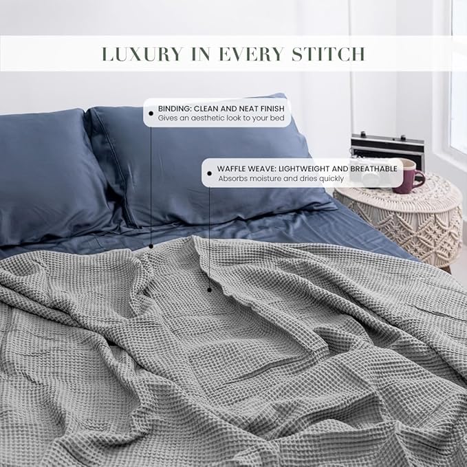 Salt Earth GOTS Certified 100% Organic Cotton Throw Blanket, 90" X 90" Waffle Blankets & Throws for Bed, Throw Blanket for Couch,Modern and Cozy Blanket,All Seasons, Comfy Soft Blanket(Scottish Grey)