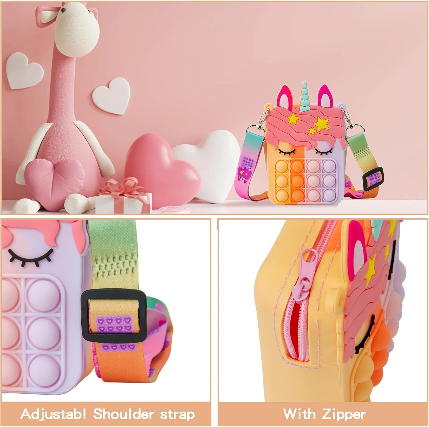 Unicorn Purse for Girls,Unicorn Birthday Gifts for Girls , Unicorn Pop Shoulder Bag Fidget Toys, Holiday Stuffers Christmas Birthday Gifts for Kids. Party Pop Fidget Backpack Toy