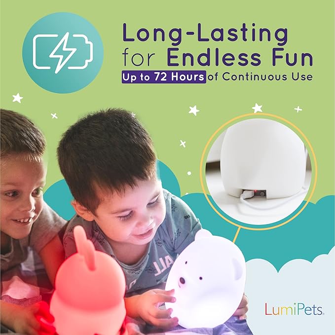 Lumipets Clive The Cat Squishy Silicone Night Light for Kids | Cute Night Light with Remote & Touch Control for Baby & Toddler Bedrooms | Color Changing Portable Animal Nightlight | Kids Mood Lamp