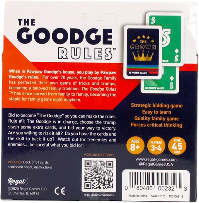 Regal Games The Goodge Rules Fun Card Game Set - 3 4 Player Card Games for Adults, Kids, Teens - Fun & Travel Playing Cards for Game Night (1 Deck, 51 Cards)