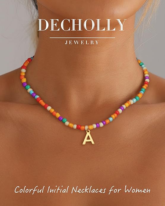 Colorful Initial Necklaces for Girls Women - Cute Beaded Choker Initial Necklace Teen Girl Gifts Trendy Stuff, Bohemian Letter Necklace Personalized Gifts for Girls Women Jewelry