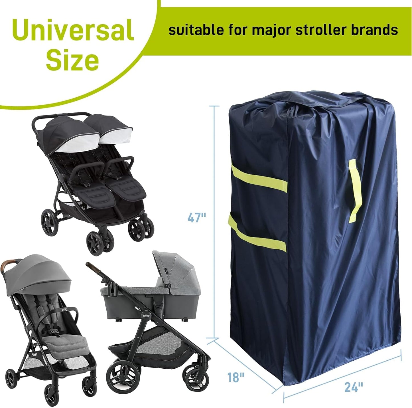 Gate Cheak Stroller Bag for Airplane Travel, Standard or Double Stroller Travel Bag For Airplane, Waterproof Travel Carry Bag, Large Stroller Cover, Navy