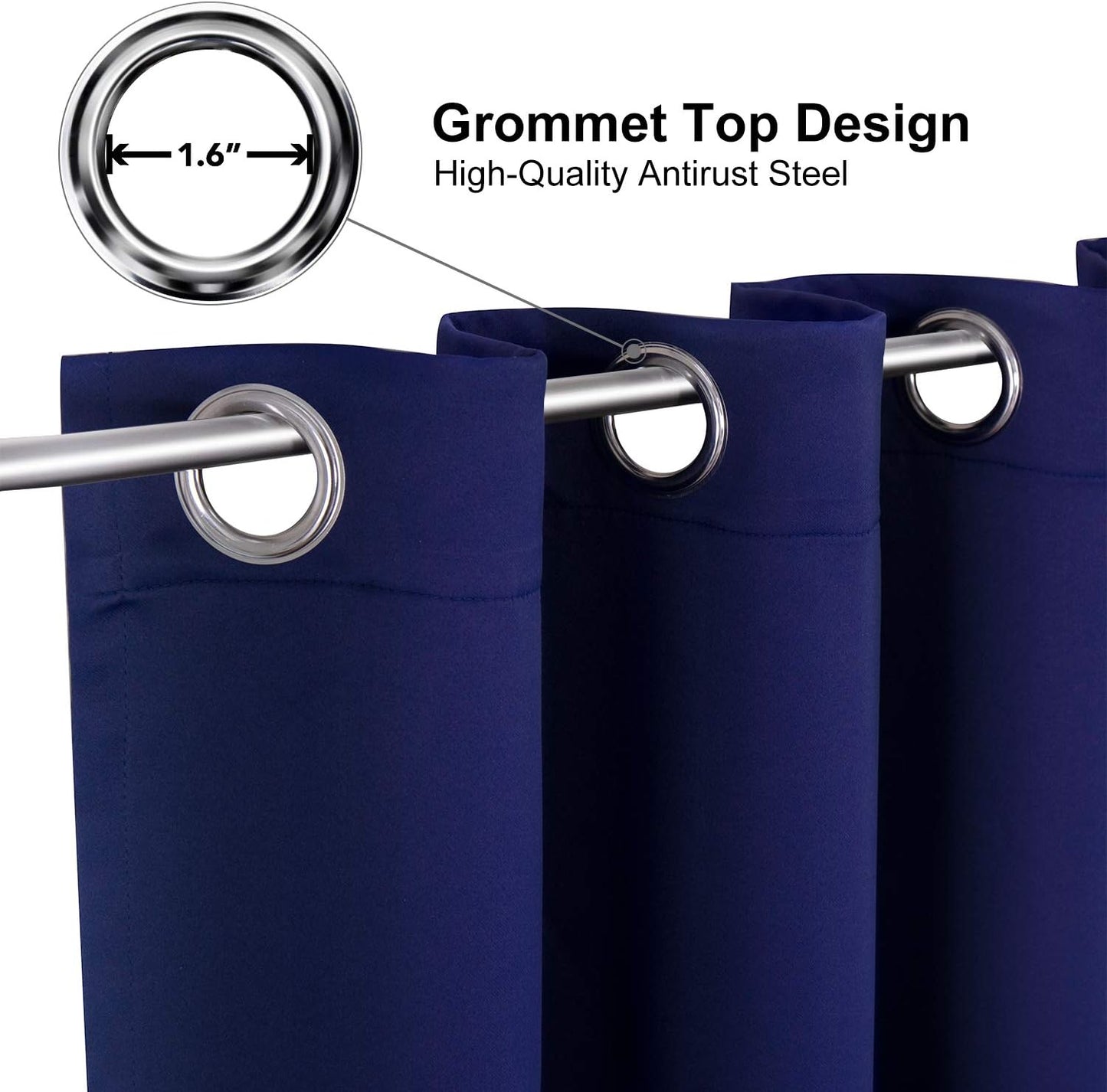 ChrisDowa Blackout Curtains 108 Inches Long 2 Panels Set for Living Room, Grommet Thermal Insulated Room Darkening Curtains for Bedroom (Navy Blue, 52 x 108 Inch)