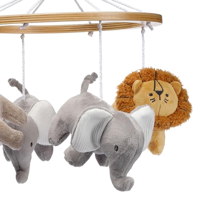 Lambs & Ivy Jungle Adventure Elephant/Lion Musical Baby Crib Mobile Soother Toy