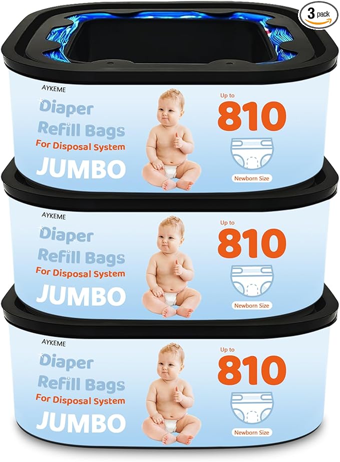 Jumbo Square Refills Disposal Bags Compatible with Diaper Genie Compact & Select Pails (Not Fit Classic),Hold Up to 810 Newborn-Sized Diapers Per Refill(3 Pack)