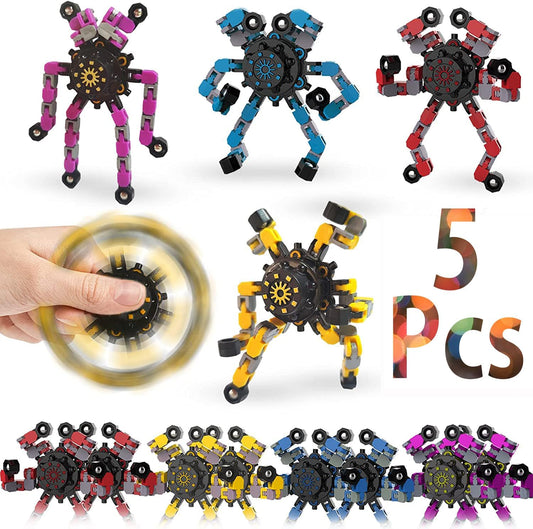 5pcs Random Fidget Spinners,DIY Deformable Robot Fingertip Toys,Decompression Spinner,Deformable Creative Mechanical Gyro Toys,Stress Relief Mechanical Chain Toy for Kids Adults，Party Supplies