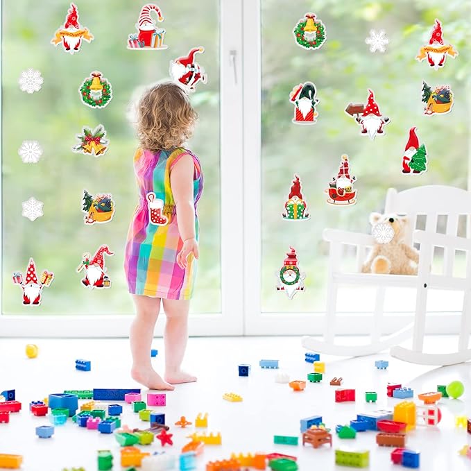 20 Pieces Christmas Thick Gel Clings Christmas Gnome Window Gel Clings Decals Stickers for Toddlers Kids Adults Home Airplane Classroom Nursery Christmas Party Supplies Decoration Removable and