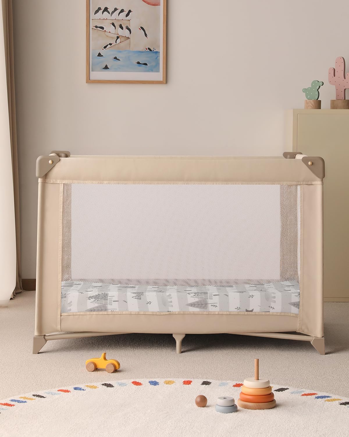 Yoofoss Baby Pack and Play Sheets 2 Pack for Boys and Girls - 38x26 Mini Crib Sheets Fitted Neutral Compatible with Graco Pack n Play Mattress,Ultra Soft Breathable Microfiber Forest Bear