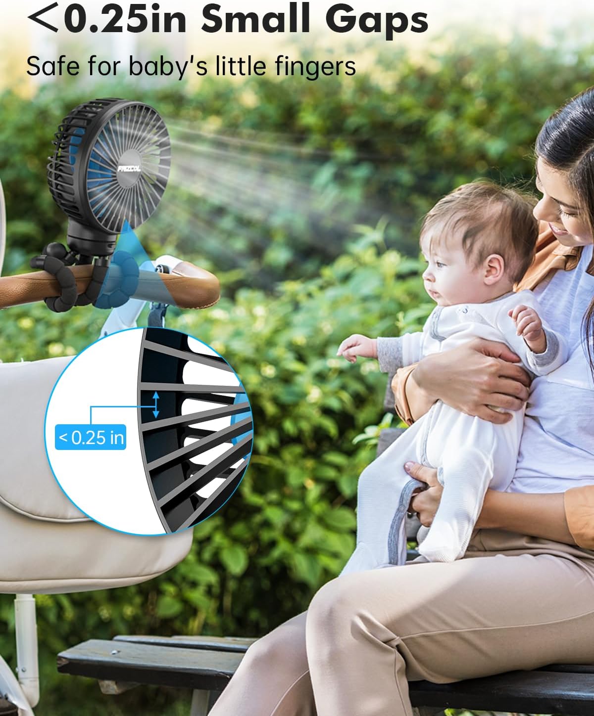 FRIZCOL Stroller Fan for Baby - Portable Fan Rechargeable - Battery Operated Fan(Use for 24Hrs) - Fan for Handheld/Clip On/Car Seat/Desk/Camping
