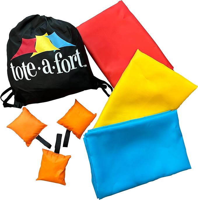 Tote a Fort Original Blanket Fort Building Kit for Kids, 3 Blanket TOTEAFORT Toy, Make a Portable Playhouse, Play Tent Boy and Girl Indoor Outdoor Build Set, STEM Children Toy, Ages 4, 8, 12 +