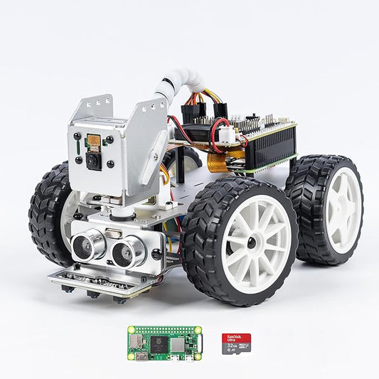 SunFounder PiCar-X AI Video Robot Car Kit with Raspberry Pi Zero 2 W+32G TF Card, ChatGPT-4o Enabled with Video Recognition, Python, Scratch, Camera, Mic, Rechargeable Batterry