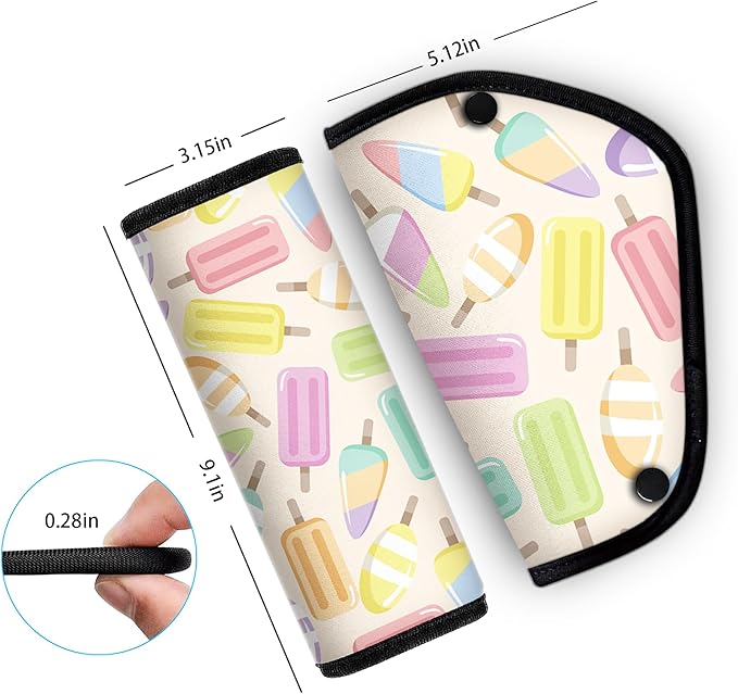 Kid'S Seat Belt Cover Pad, Neck & Abdomen Cushion For Children- Soft And Breathable Straps Cover Support For Booster Seat, Strollers, And High Chairs | Hypoallergenic Travel Accessory, Ice Cream