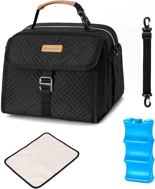 Breast Milk Cooler Bag with Ice Pack Fits 6 Bottles Milk Up to 9 Ounce, Breast Pump Cooler Bag for Nursing Mom Daycare, Work&Travel, Black