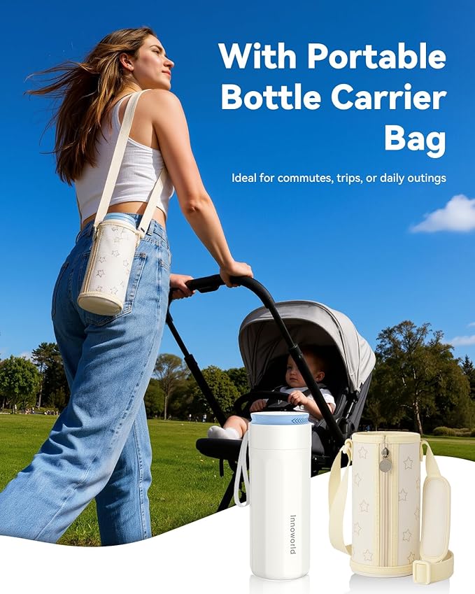 Portable Breastmilk Cooler for Outdoor, Breast Milk Cooler with 11oz Baby Bottle for Breastmilk Storage, 360° Stainless Steel Cooling Tube for 24 Hours Continuous Cooling, with Portable Carrier Bag