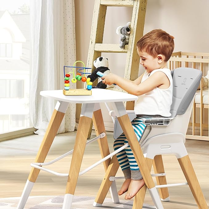 8 in 1 Convertible Wooden High Chair, Adjustable Baby High Chair for Babies and Toddlers with Tray, Easy to Clean, Grow with Family|Booster|Learning Table|High Stool