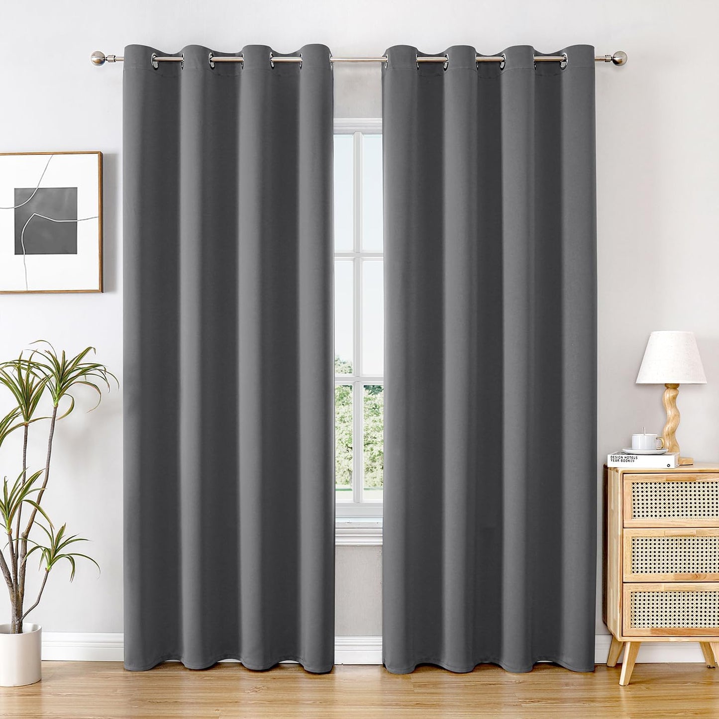 ChrisDowa Blackout Curtains 72 inches Long for Bedroom - 2 Panels Set Grommet Thermal Insulated Room Darkening Curtains for Living Room (Grey, 52 x 72 Inch)