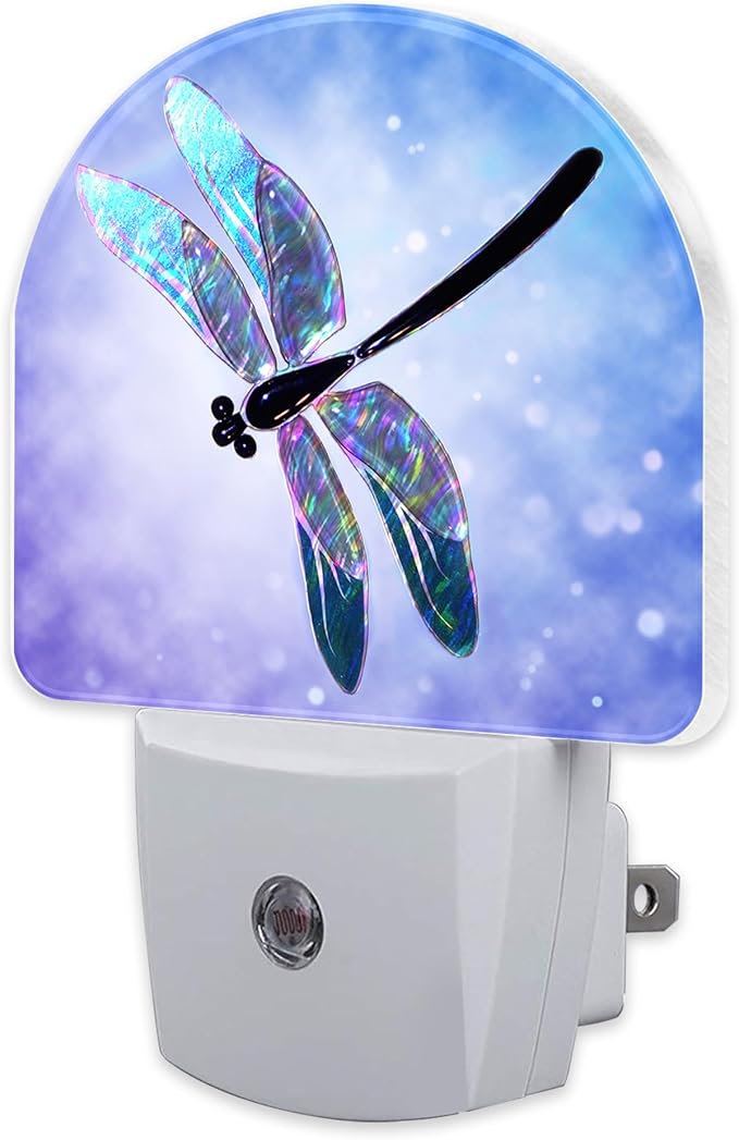 Fantasy Purple Dragonfly Night Light for Kids,Beautiful Glitter Dragonfly Night Light Plug in with Dusk to Dawn Sensor,0.5w Energy Saving Nightlight for Hallway Stairway Kitchen Bedroom
