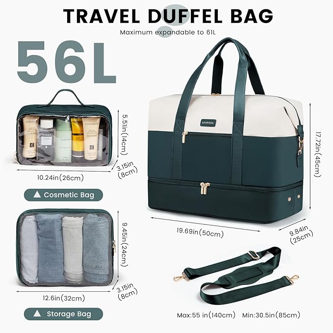 LOVEVOOK Weekender Bag, Large Travel Duffel Bag for Women with 2 Packing Cubes, Carry on Overnight Bag with Shoe Compartment, Mom Hospital Bags for Labor and Delivery