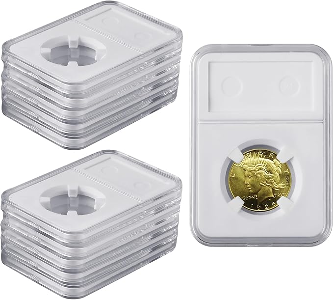 10 Packs 19mm Coin Slab Display Holder, Storage Case for NGC PCGS Grade Coin or US Mint Pennies, Clear Acrylic Cases for Coin Organize and Collection, Four-Point Fixation Coin Slab Capsules Protector