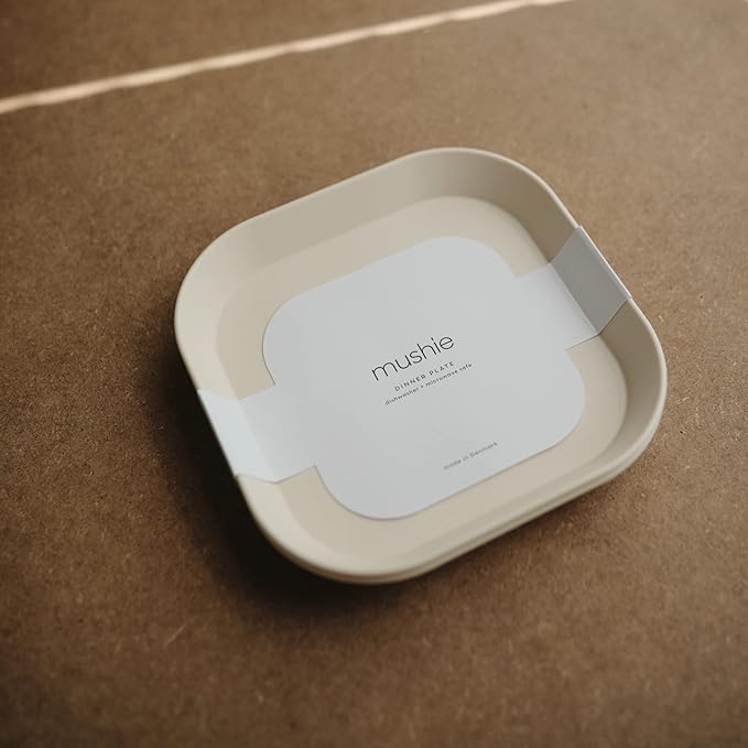 mushie Square Dinnerware Plates for Kids | Made in Denmark, Set of 2 (Ivory)