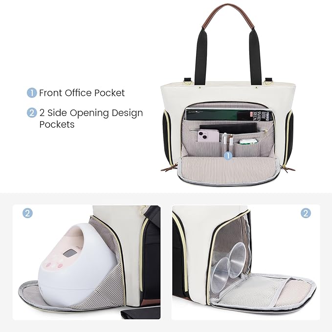 LOVEVOOK Breast Pump Bag & Diaper Tote - 3Pc Set for Breastfeeding Moms - Laptop Pocket, Cooler & Changing Pad - Fits Most Pumps