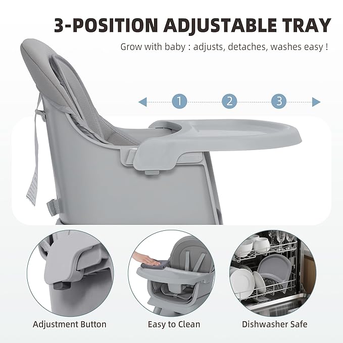 8 in 1 Baby Highchair, Convertible High Chair for Babies and Toddlers, Booster Seat w/5-Point Safety Belt, Toddler Building Block Table, Dishwasher Safe Tray, No Tool Install, Gray