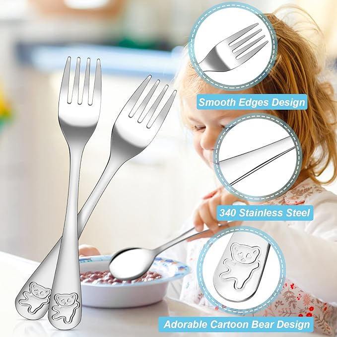 24 Piece Toddler Forks,Stainless Steel Kids Forks,Kids Silverware,Kid Utensil Set,6.5 inch Kids Dinner Fork Toddler Utensils,Metal Baby Fork for Self Feeding,Dishwasher Safe