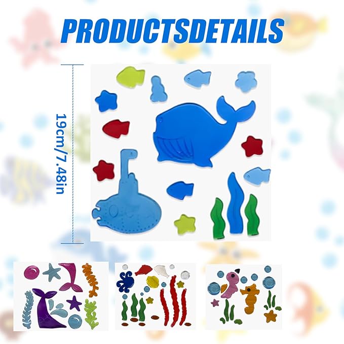 7 Pack Summer Window Gel Clings, Reusable TPR Jelly Stickers for Glass Windows, No-Residue Peel & Stick Decorations - Bright Ocean Themes for Room, Office, Home, Car, Bathroom Decor