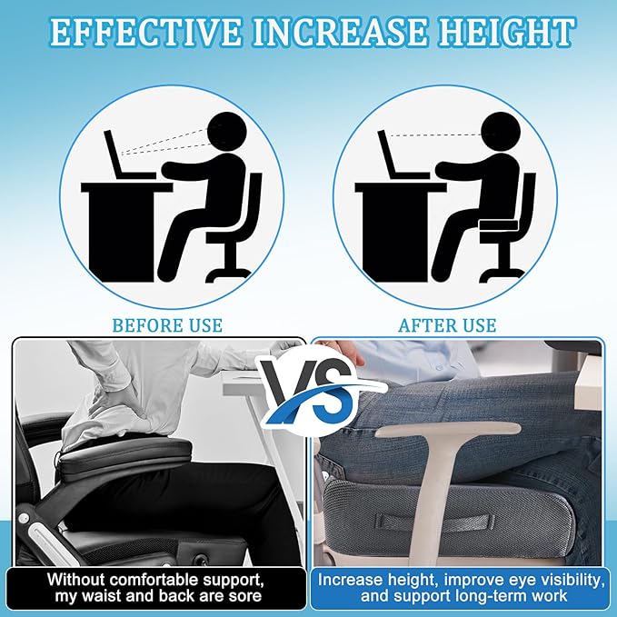 MINUPWELL 6" Extra Thick Office Chair Cushion, 2 Layers Adult Booster Seat Cushion, Thick Wheelchair Cushions, Thick Adult Booster seat Chair Cushion for Car Seat, Airplane - 18x16x6in - 100% Foam