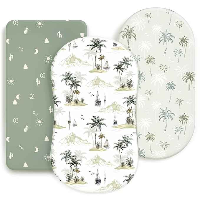 GRSSDER Stretchy Ultra Soft Fitted Bassinet Sheets 3 Pack, Universal Fit for Baby Cradle Moses Basket Oval Rectangle Mattress Safe and Snug, Sunny Holiday Print