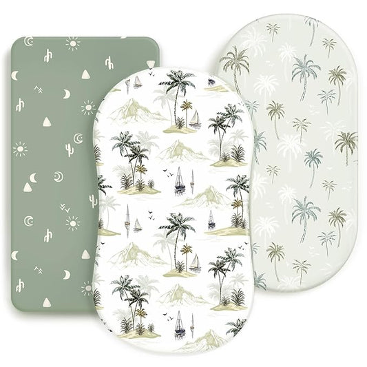 GRSSDER Stretchy Ultra Soft Fitted Bassinet Sheets 3 Pack, Universal Fit for Baby Cradle Moses Basket Oval Rectangle Mattress Safe and Snug, Sunny Holiday Print