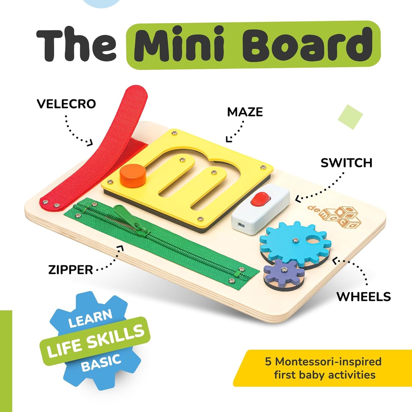 deMoca Montessori Busy Board for 1 Year Old, Premium Wooden Baby Busy Board, Airplane Toys for Toddlers 1-3, Car Travel Essential, Gift for Boys & Girls