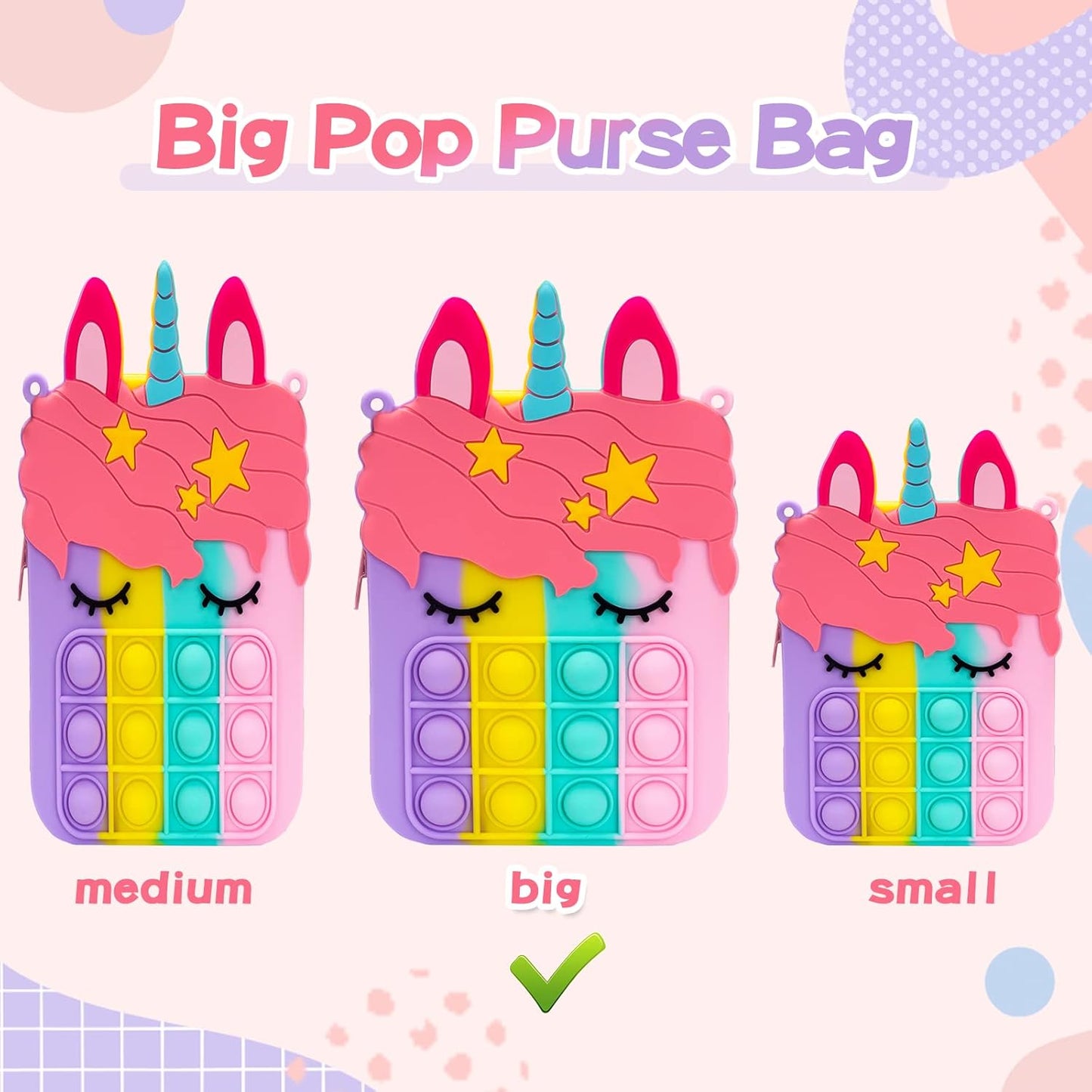 Big Pop Purse, Unicorn Pop Purse for Girl Pop Bag with Unicorn Pop Toy, Shoulder Bag Fidget Toys Pop Fidget Backpack Toy for Kids Backpack Silicone Bag Pop for Xmas Gift Girls