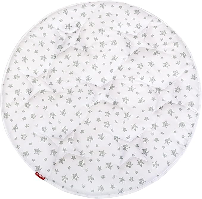Kids Pop Up Tent with Anti Slip Bottom, Round Play Mat for Baby, D=40'' Indoor Playhouses Quilted Mat, Round Area Rug for Toddlers and Kids Nursery Room Decor, White Star