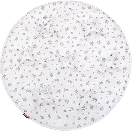 Kids Pop Up Tent with Anti Slip Bottom, Round Play Mat for Baby, D=40'' Indoor Playhouses Quilted Mat, Round Area Rug for Toddlers and Kids Nursery Room Decor, White Star