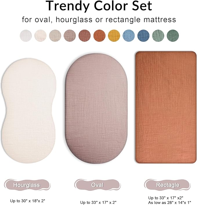 Bassinet Sheet for Baby Boy and Girl 2 Pack, Fitted Sheets for Rectangle, Oval, Hourglass Bassinet Mattress, Muslin Moses Basket Sheets with Neutral Style (Sage & Flower-B)