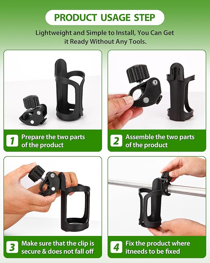 2 Pack Stroller Drink Holders, Universal Cup and Bottle Holder for Trolleys, Walkers and Bikes