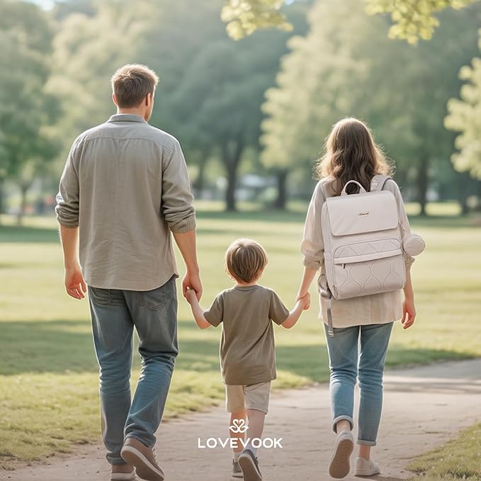 LOVEVOOK Diaper Bag Backpack, Baby Travel Bags for Boys & Girl, Toddler Waterproof Diaper Bag w/Changing Pad (Camel, 15.6''-Small)