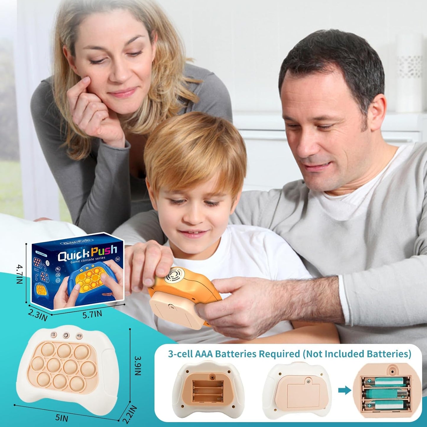 Pop Quick Push Game Console Light Up Sensory Fidget Toys Handheld Puzzle Popping Press Toy for Kids Adult White