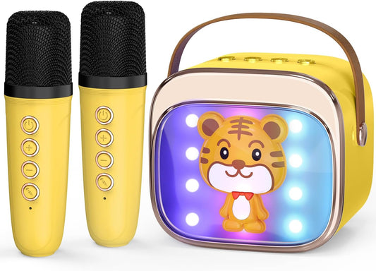 FLUESTON Mini Karaoke Machine for Kids Adults, Portable Bluetooth Speaker with 2 Wireless Microphones, Birthday Kids Gifts Toys for Girls Ages 3, 4, 5, 6, 7, 8, 9,10,11,12+ Years Old