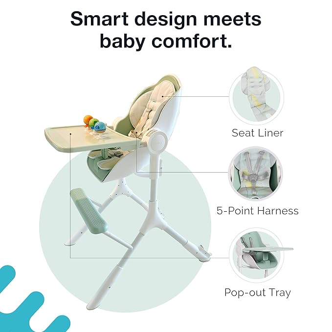 ORIBEL Cocoon Z High Chair & Seat Liner Combo | Convertible High Chair for Newborn to Toddler | Easy Move Gliders | Easy to Clean | Avocado Green
