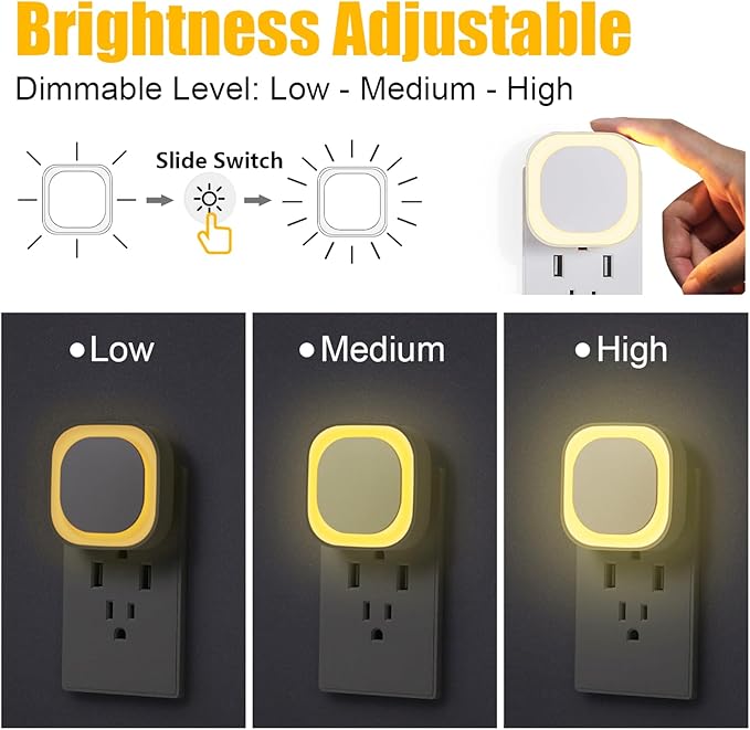 2 Pack Warm White Night Light, Gentle Eye-Care with Dimmable Soft Glow & Indirect Reflection, Auto Dusk to Dawn Sensor, Plug in Nightlight for Nursery, Kids Room, Bedroom, Hallway