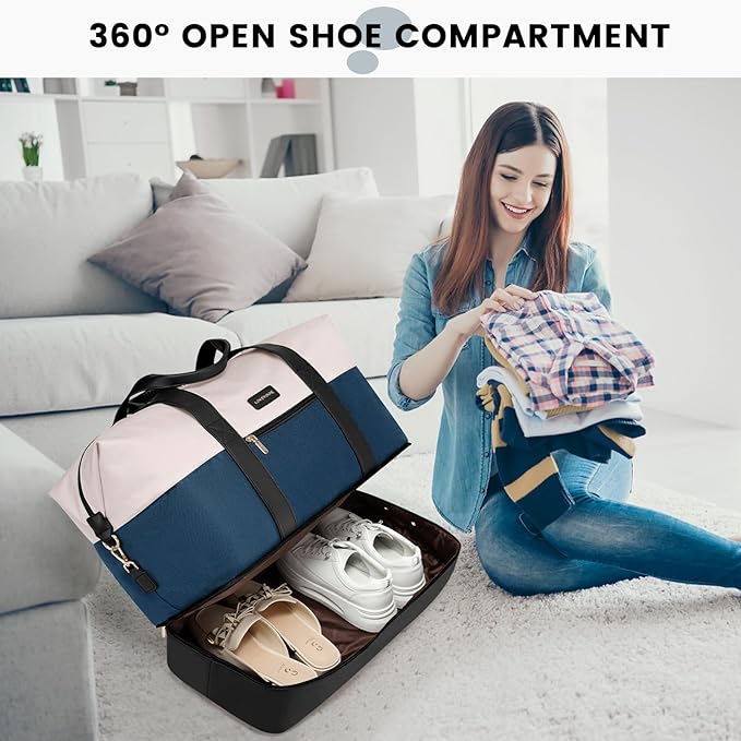 LOVEVOOK Weekender Bag, Large Travel Duffel Bag for Women with 2 Packing Cubes, Carry on Overnight Bag with Shoe Compartment, Mom Hospital Bags for Labor and Delivery